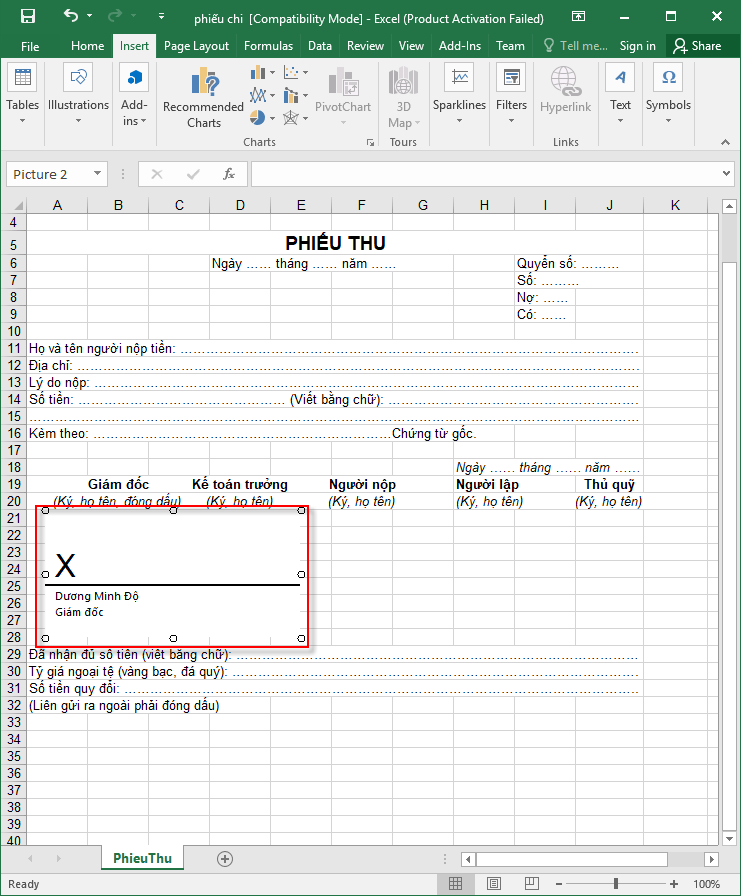 cách ký chữ ký số trên file excel