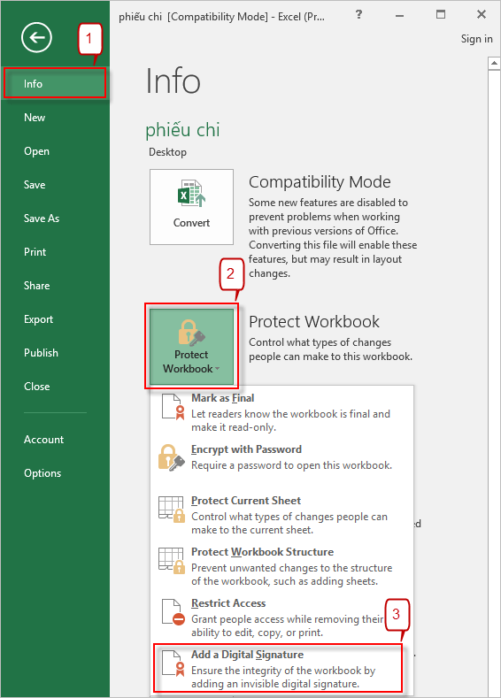 cách ký chữ ký số trên file excel