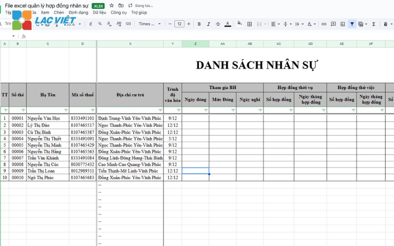 mẫu file excel quản lý hồ sơ 