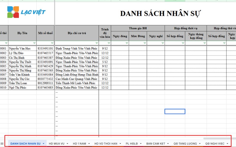 file excel quản lý hồ sơ 