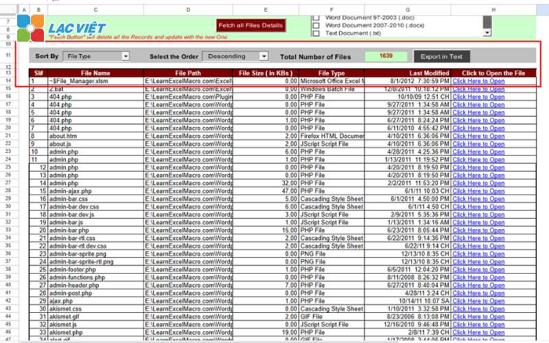 file excel quản lý hồ sơ 