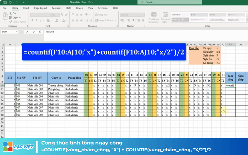 Cách làm bảng chấm công trên excel