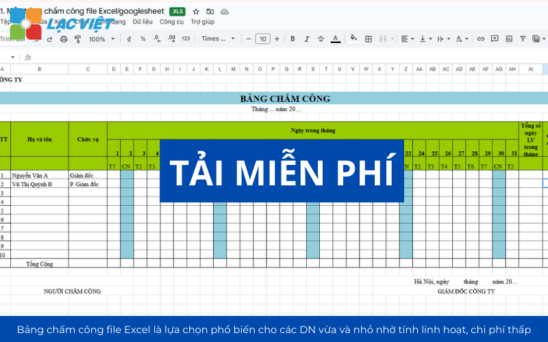 Mẫu bảng chấm công file excel/word