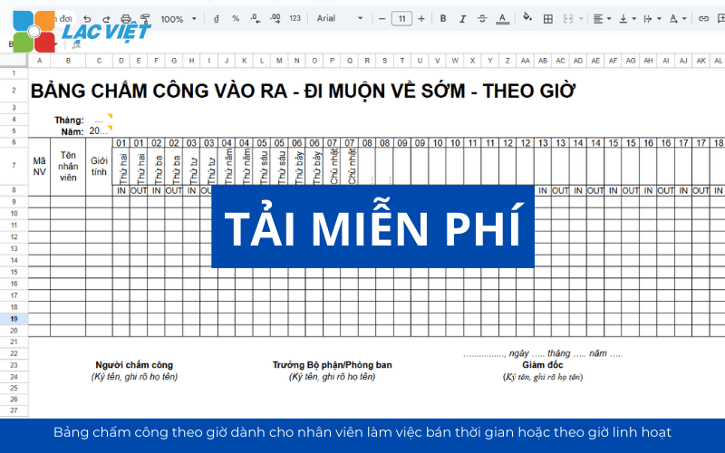 Mẫu bảng chấm công file excel/word