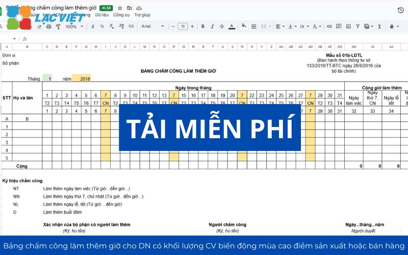 Mẫu bảng chấm công file excel/word
