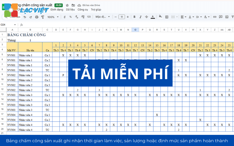 Mẫu bảng chấm công file excel/word