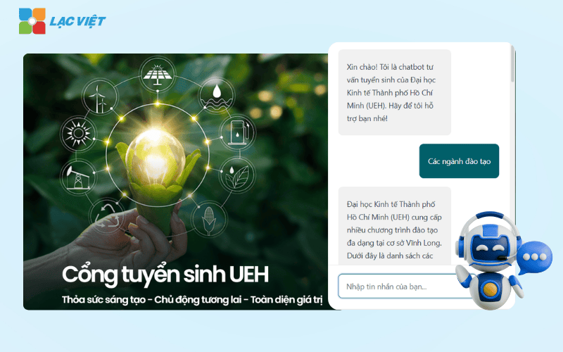 Lạc Việt chatbot AI trong tư vấn tuyển sinh tại UEH