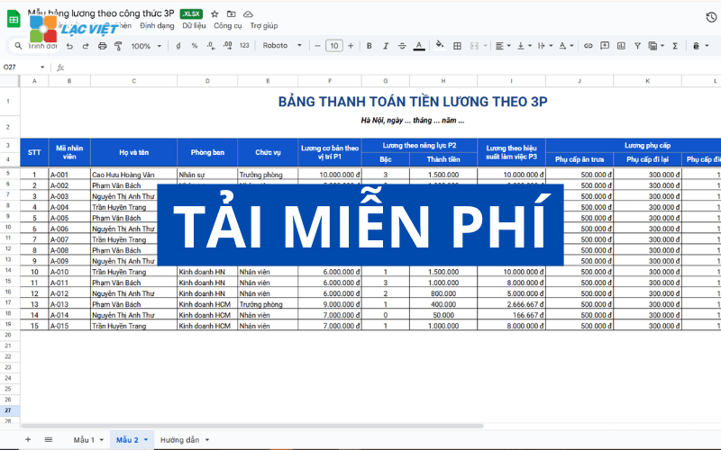 Mẫu bảng lương 3P Excel xây dựng hệ thống lương 3P CHUẨN