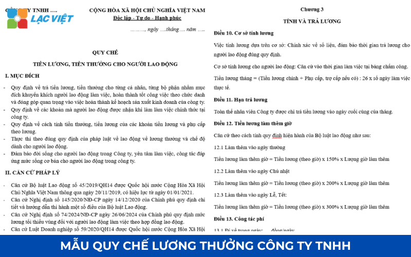 Mẫu quy chế lương thưởng công ty TNHH