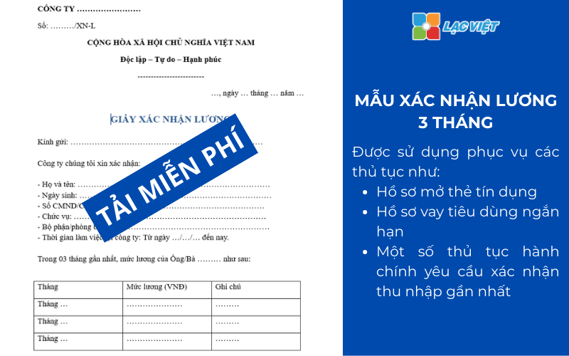 Mẫu xác nhận lương công ty 