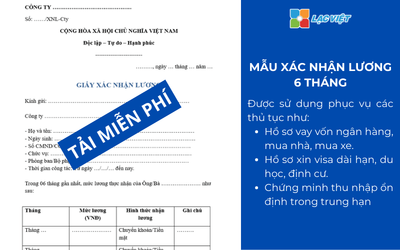 Mẫu xác nhận lương công ty 