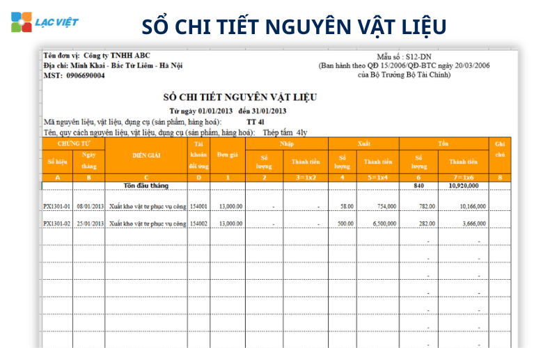 Bảng xuất nhập tồn kho bằng excel