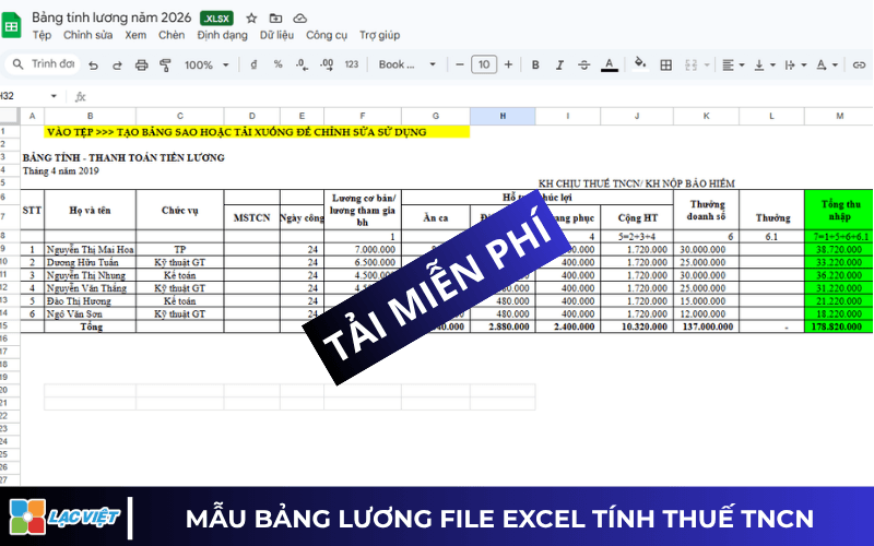 Mẫu bảng lương Excel