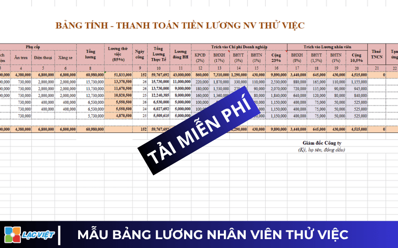 Mẫu bảng lương Excel