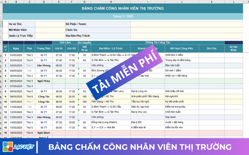 Bảng chấm công cho nhân viên làm việc từ xa