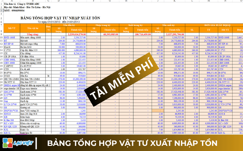 Mẫu báo cáo tồn kho