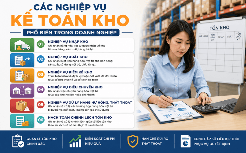 Các nghiệp vụ kế toán kho phổ biến trong doanh nghiệp