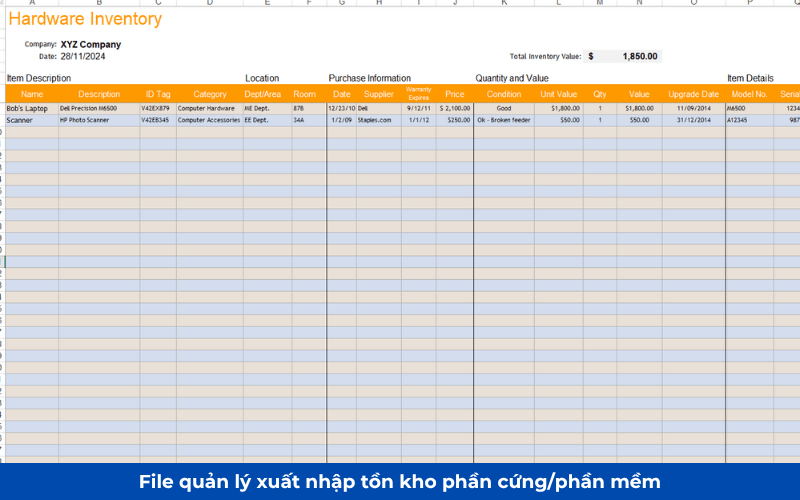 File quản lý kho bằng Excel miễn phí 