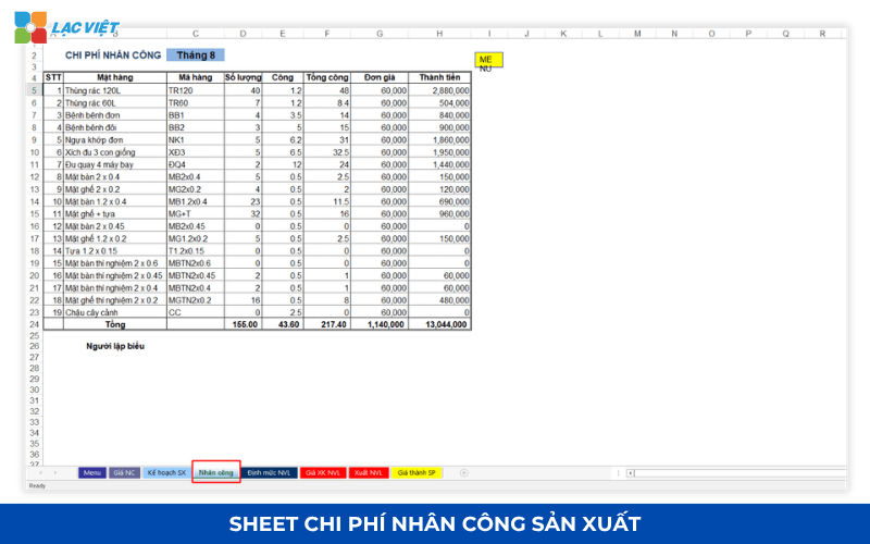 File excel tính giá thành công ty sản xuất