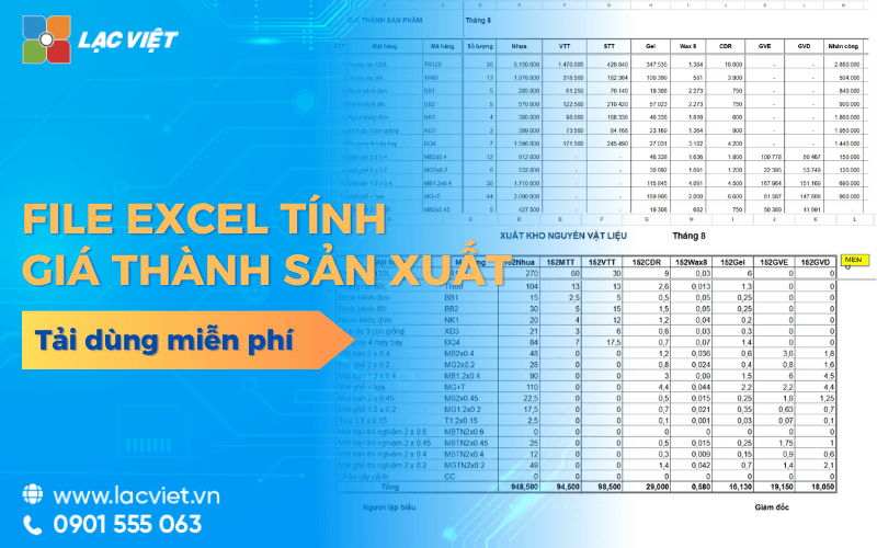 Mẫu File excel tính giá thành công ty sản xuất miễn phí mới nhất 2026
