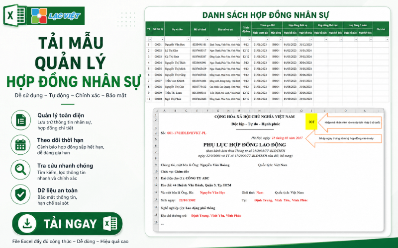 Mẫu file quản lý nhân sự bằng excel