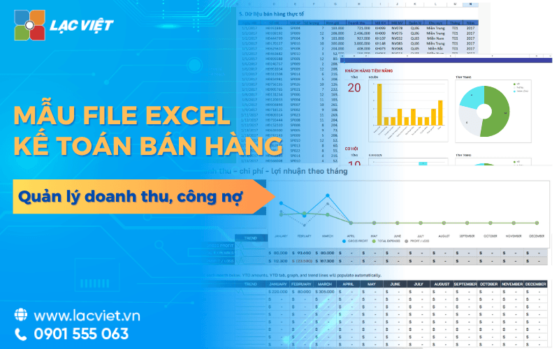 Mẫu File Excel kế toán bán hàng quản lý doanh thu, công nợ và hàng hóa 