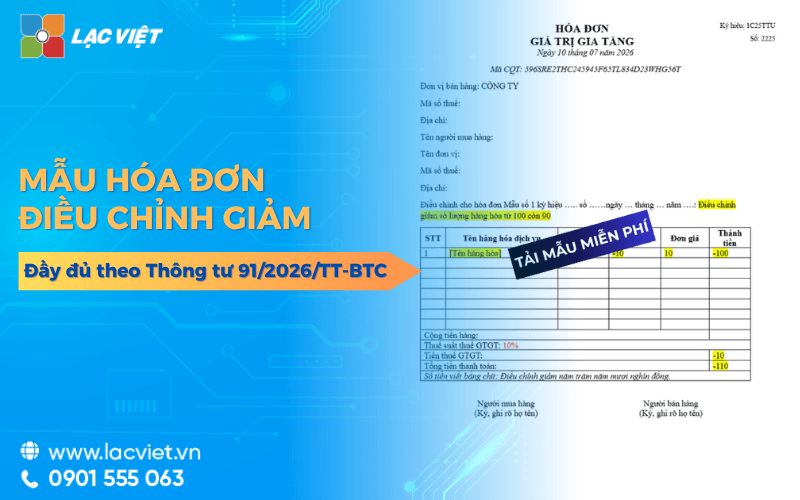 Mẫu hóa đơn điều chỉnh giảm theo Thông tư 91/2026/TT-BTC