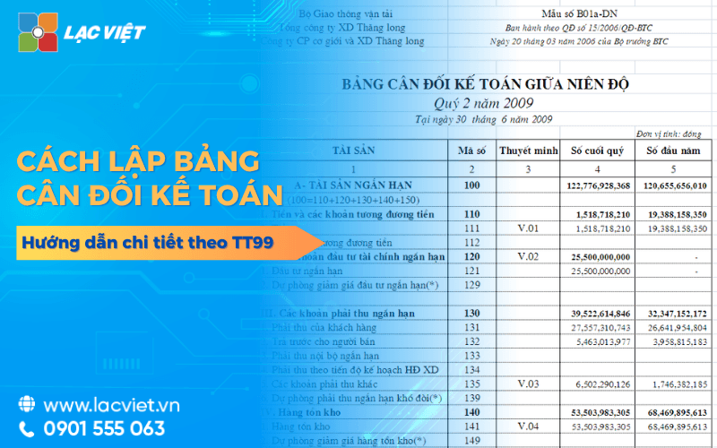 Cách lập bảng cân đối kế toán (BCTHTC) theo Thông tư 99 chi tiết
